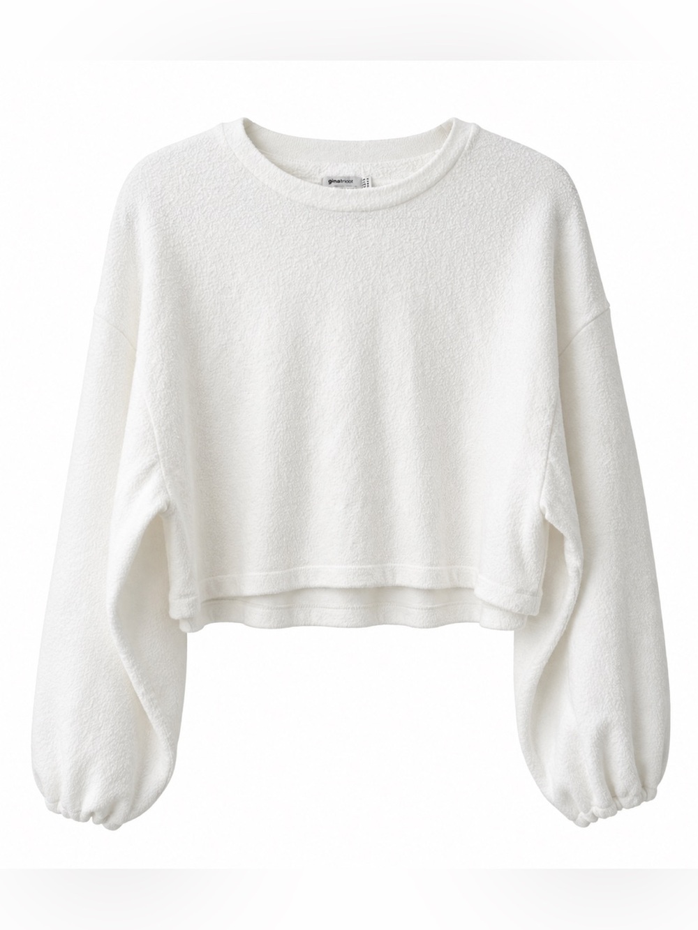 Stradivarius White Textured Cropped Fleece Pullover Sweater M